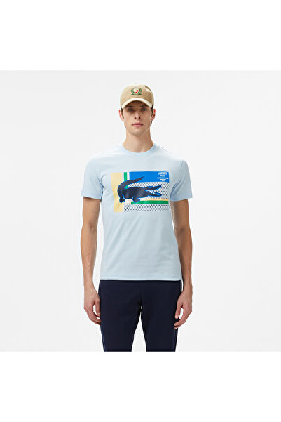 Lacoste Erkek Bisiklet Yaka Baskılı Açık Mavi T-Shirt