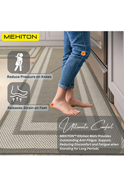 MEKITON Set of 2 PCs Premium Anti-Fatigue Kitchen Mats, Non-Skid Natural Rubber Kitchen Floor Mats,