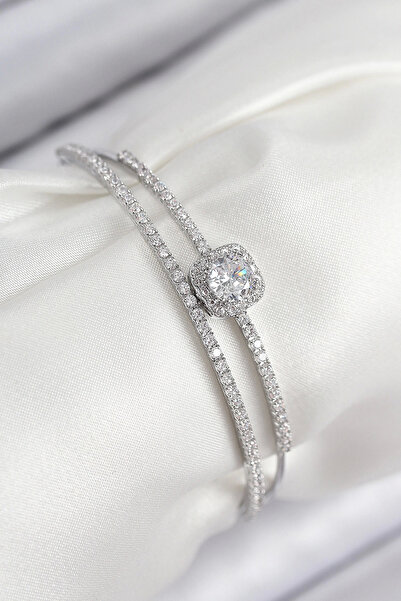 Belle Fusion سوار نسائي من الفضة عيار 925 مرصع بحجر الزركون على شكل باجيت من ...