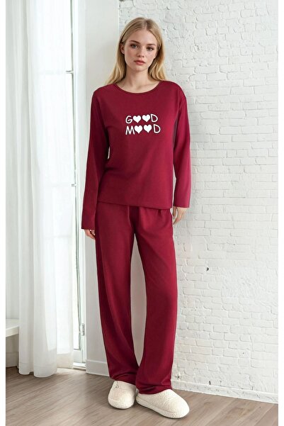 CARLA MARA Good Mood Printed Burgundy Women's Pajama Set
