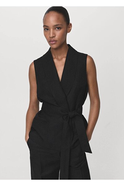 MANGO Woman Kemerli keten kumaş yelek