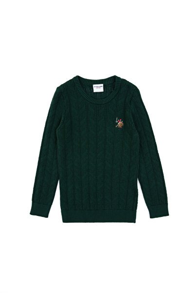 U.S. Polo Assn. Pulover pentru băieți verde închis guler rotund basic 5030784...