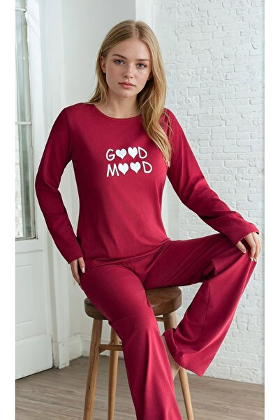 CARLA MARA Good Mood Printed Burgundy Women's Pajama Set