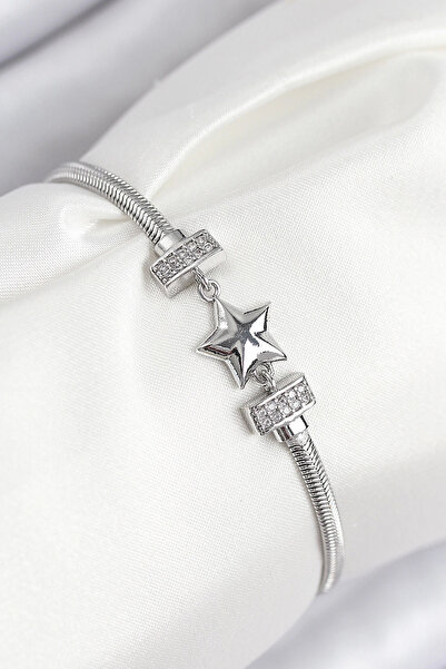 Epilons سوار نسائي من الفضة على شكل برسيم من حجر الزركون والزنبرك من Bfs