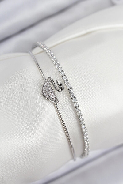 Epilons سوار نسائي من الفضة على شكل بجعة من حجر الزركون والبرونز من Bfs