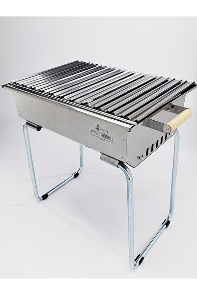 Toptancı Amca Kömürlü Portatif Mangal – 35×50 cm Paslanmaz Krom Gövde, Ahşap ...