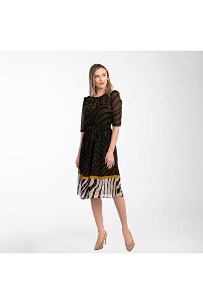 Couture de Marie Rochie midi din voal, animal print, cu bordură – Shelly