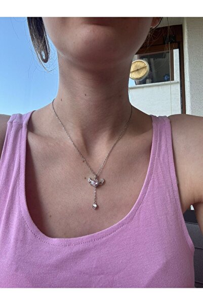 stainless steell PEMBE KALP MODEL SALLANTILI ÇELİK KOLYE