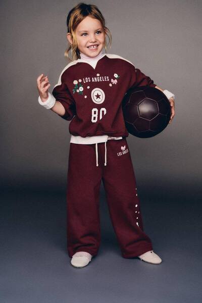 anonim Laciel Paris Girls' Cotton Burgundy Los Angeles Printed Floral Pattern Oversize Tracksuit Set