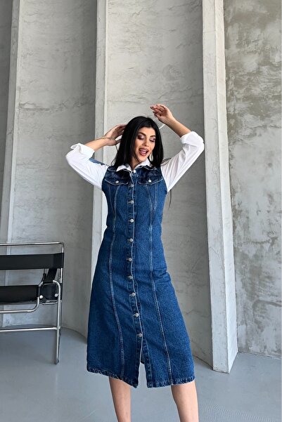 ZARİNA SIFIR KOLLU KOT ELBİSE