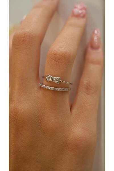 Jerie Silver Bow Detail Double Appearance Adjustable Ring