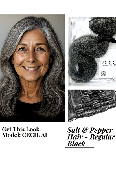 keep calm & Clip Em In - Clip-in Hair Extensions - Salt and Pepper Black Regl...