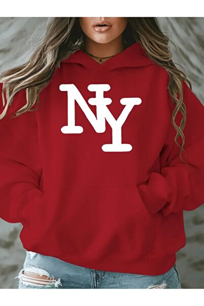 H&GHAMLEGİYİM NY" Grafik Kapüşonlu Büyük Beden Battal sweatshirt