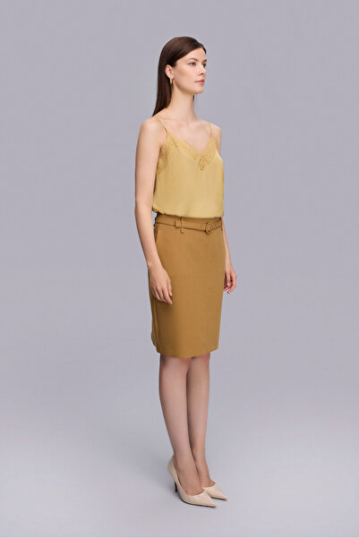 Naramaxx Beli Kemerli Diz Boy Yeşil Etek