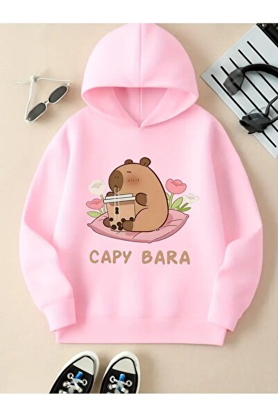 oneagılyazı drăguț capibara și model floral confortabil cu glugă swea tricou