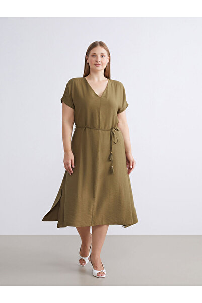 LC Waikiki Green V-Neck A-Line Dress