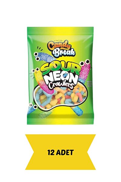 CANDY BREAK Sour Neon Crawlers Jelibon 12’li Paket | Ekşi Solucan Şekilli Jel...