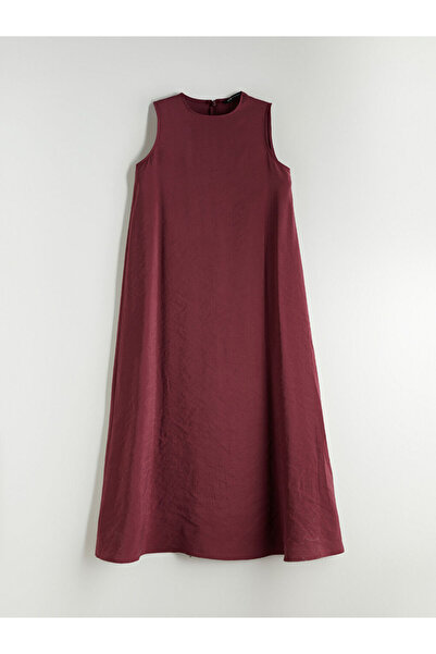 LC Waikiki Burgundy Crew Neck Modal Blend A-Line Dress