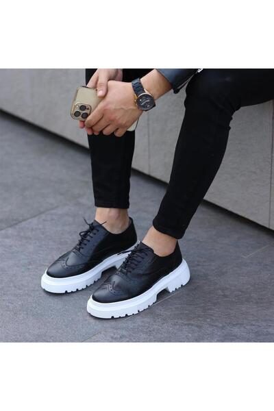 SailLakers - Black Leather Lace-Up Men's Casual Shoes 101-1000-H1308