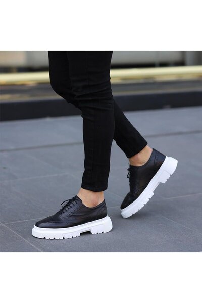 SailLakers - Black Leather Lace-Up Men's Casual Shoes 101-1000-H1308