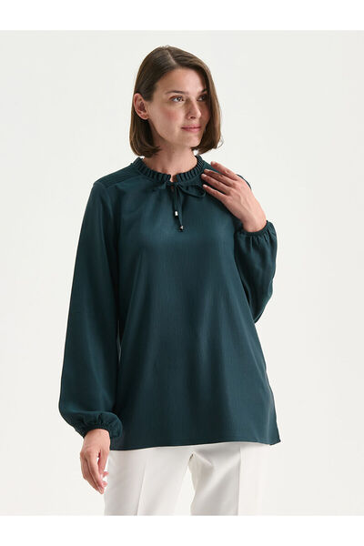 LC Waikiki Haki Bağlamalı Yaka Fırfırlı Bluz