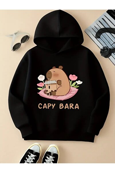 oneagılyazı drăguț capibara și model floral confortabil cu glugă swea tricou