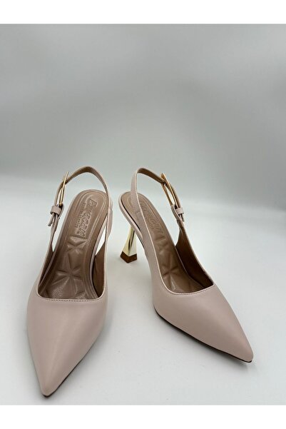 adelix Thin Gold Heel Single Strap Women's Stylish Stiletto Beige