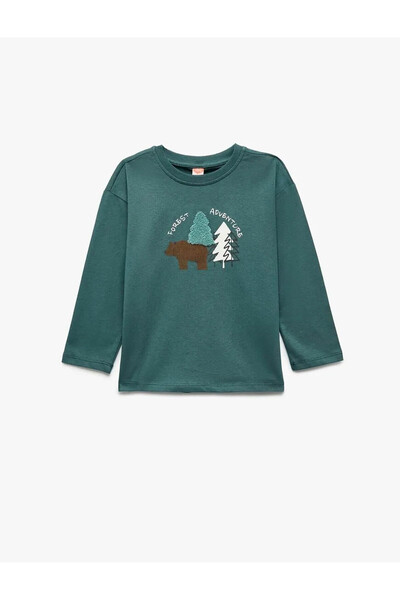 Koton Embroidered Cotton Green Baby Boy Long Sleeve T-Shirt 6Wmb10020Tk