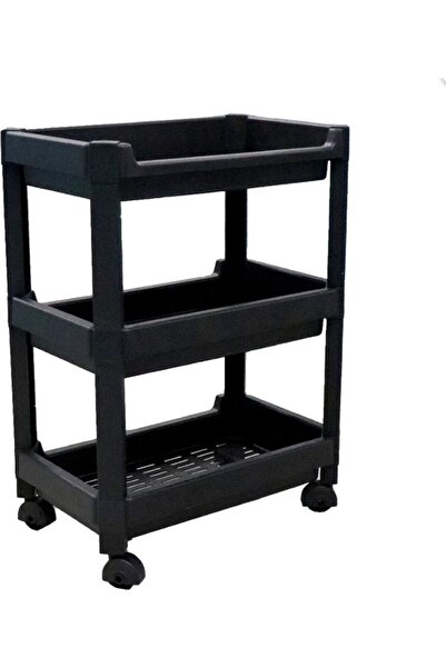 NN Etajera cu 3 raturi si roti NN, 46.5x14.5x48 cm, Negru