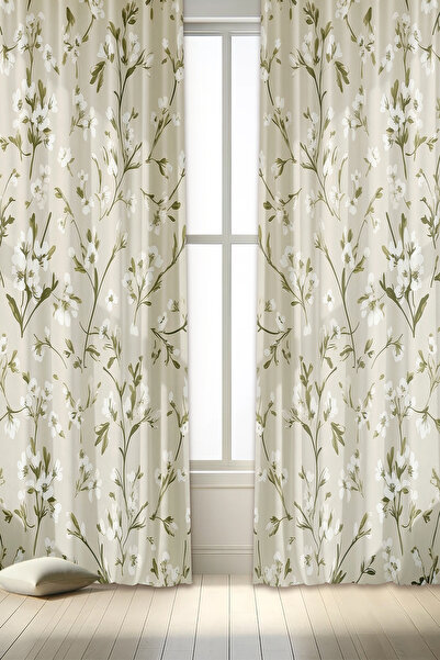 depdekor Dijital Baskılı Desenli Dekoratif Fon Perde ''Çiçek Deseni'' (TEK KANAT - IP AYARLI EKSTRAFOR)