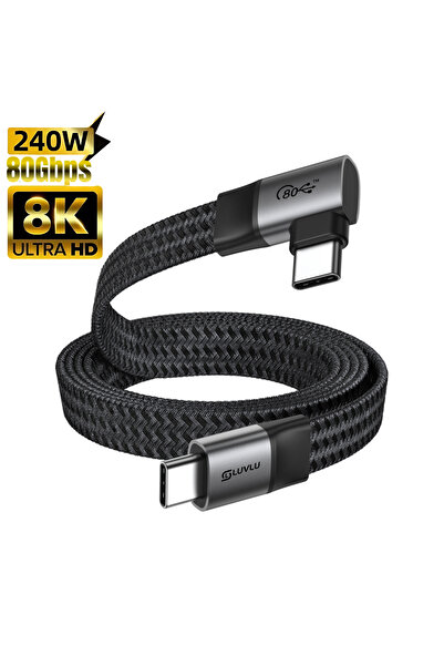 LUVLU Cablu de date plat USB C 4.0 Gen 2, Incarcare rapida 240W, 80Gbps, 8K@60Hz, 6K@120Hz, Thunderbolt 5
