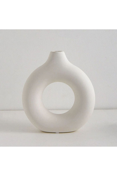 Choice مزهرية بلاستيكية بسيطة بيضاء على شكل دونات، وعاء زهور مفرد، ديكور غرفة...