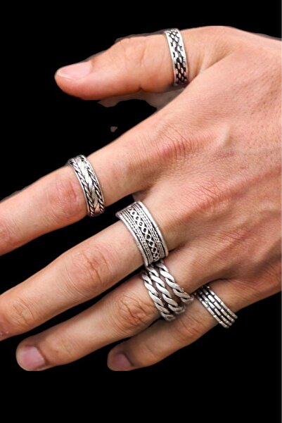 renery 4 Adet 925 Ayar Gümüş Kaplama Ayarlanabilir El Yapımı Erkek Kadın Yüzü...