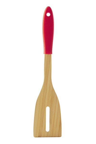 Cyclops Spatula cu fanta Cyclops, bambus/silicon, 30 cm, Bej/Rosu