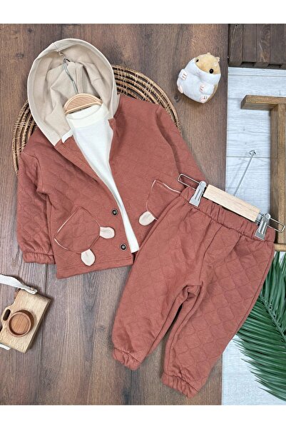 ADDA Cotton Hooded Quilted Cycling Collar 3-Piece Baby Boy Set