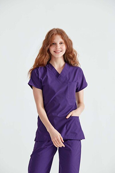 DEMOTEKS Uniforma Scrub Top Bluza Medicala Classic Mov Unisex - Purple