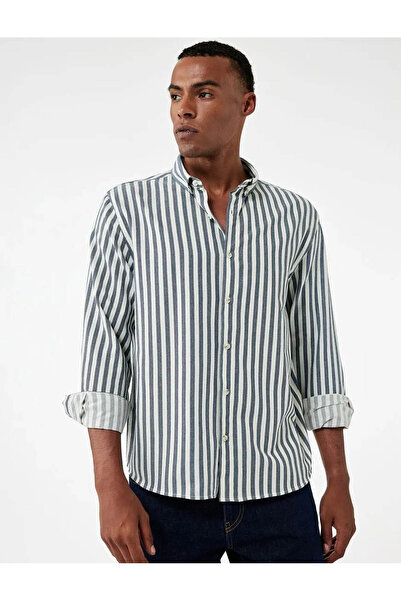 Koton Regular Fit Buttoned Classic Navy Blue Men's Shirt 6Wam60104Hw