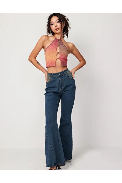 ARDSU بنطلون جينز سيدر مرن ذو خصر مرتفع وساق واسعة على الطراز الإسباني