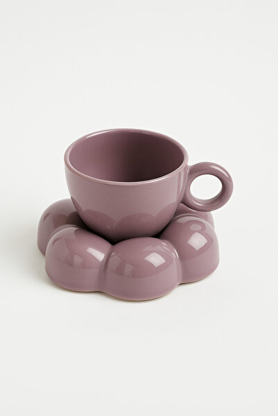 Karat Home Papatya Formlu Fincan & Tabak Seti – Lila, Modern Tasarım