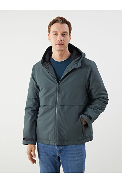 LC Waikiki Green Standard Mold Hooded Men's Coat