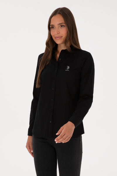 U.S. Polo Assn. Γυναικείο μαύρο μακρυμάνικο πουκάμισο βασικό 50307989-VR046