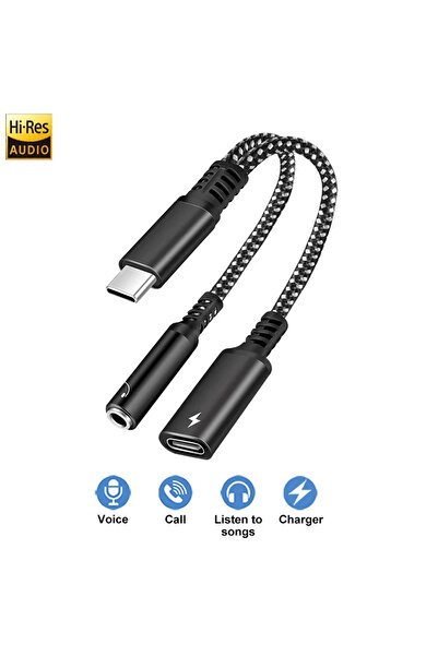Choice كابل شاحن سريع USB C إلى 3.5 أسود 60W PD 2 في 1 موزع USB C من النوع C ...