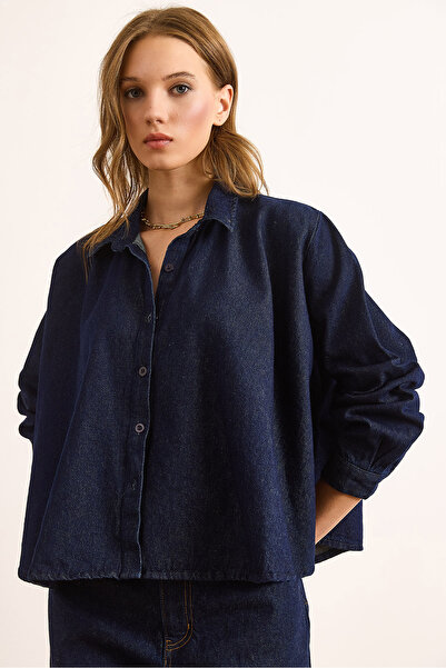 Olalook Women's Navy Blue Poncho Denim Shirt Gml-19001391
