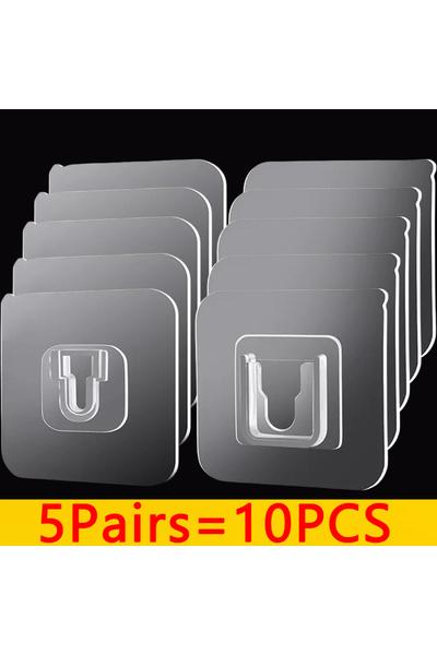 Choice 10 قطع - 5 أزواج 1-50 زوجًا من الخطافات الجدارية ذاتية اللصق على الوجهين قوية ولزجة وشفافة ولا تترك آثارًا