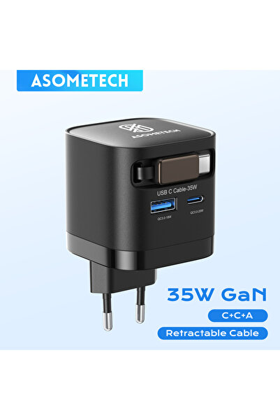 Choice شاحن USB GaN 35 وات مع كابل قابل للسحب من النوع C 3 منافذ QC3.0 PD3.0 ...