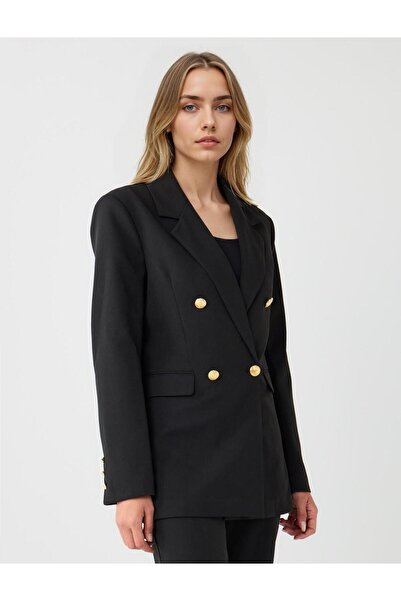 Jimmy Key Siyah Metal Düğme Detaylı Gabardin Ceket