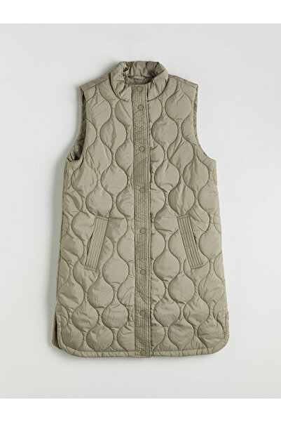 LC Waikiki Khaki Stand Collar Quilted Women's Puffer Vest