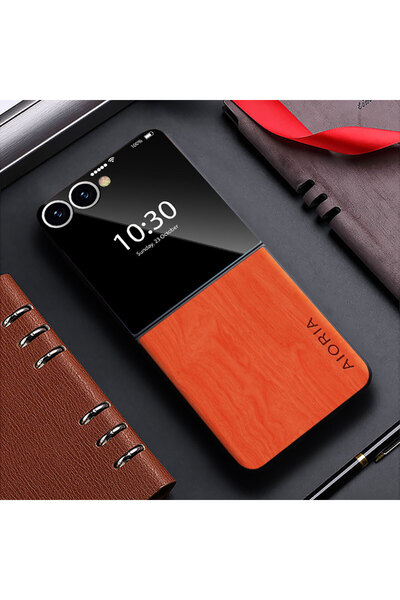 Choice غطاء جلدي بنمط خشب البامبو لهاتف Galaxy Z Flip 7 أو Z Flip 7 و6 و5 و4 ...