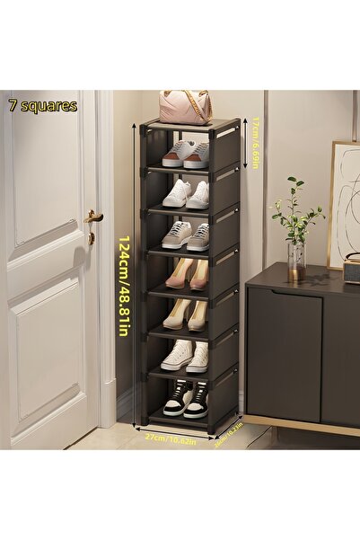 Choice رف أحذية بإطار معدني شبكي أسود 7 طبقات ورفوف قماشية متعددة الطبقات لتو...