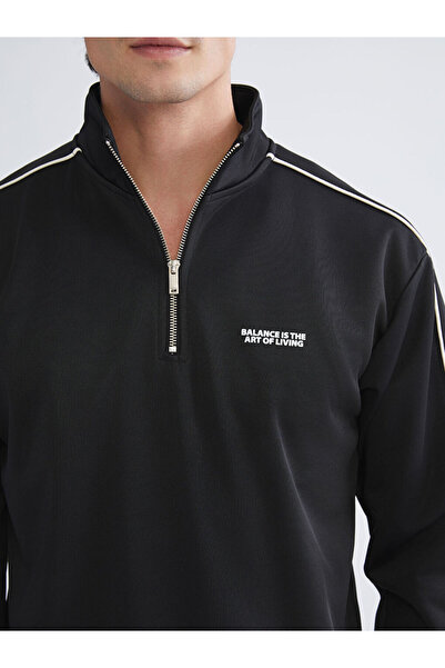 LC Waikiki Black Stand Collar Printed Men's Sweatshirt